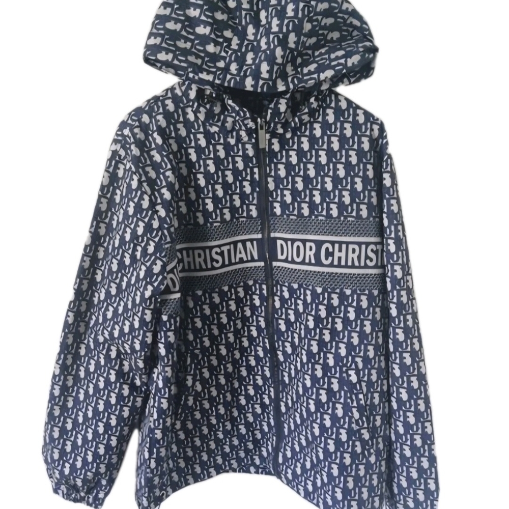 Dior Boutique Blue Monogram Hooded Windbreaker Jacket Men's Size XXL